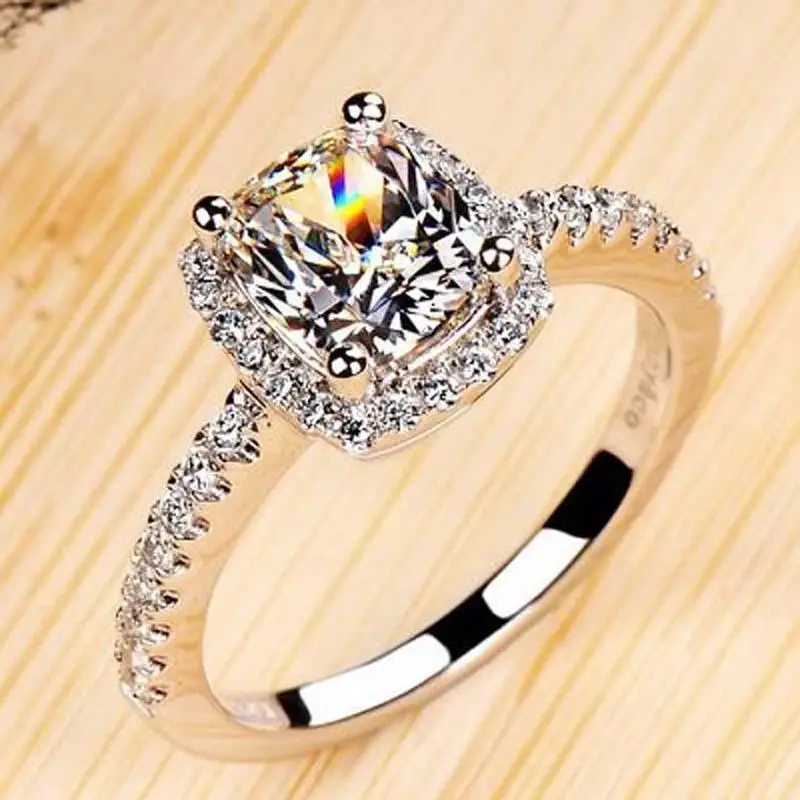 HOYON Square Cut Big Citrine Gemstones Zircon Rings for Women 14K White Gold Color Silver S925 Wedding Ring Engagement Gift