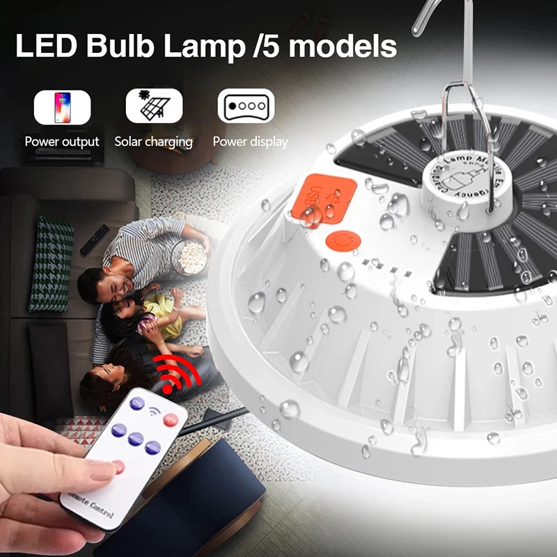 

Сверхъяркая светодиодный ная лампа на солнечной батарее, 1500 Вт, перезаряжаемая лампа с дистанционным управлением, уличный фонарь для кемпи...