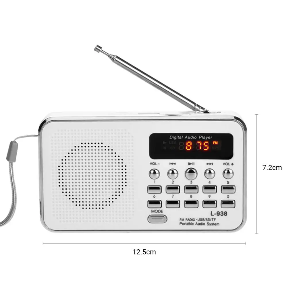 

L-938 Mini Portable Digital FM Radio 3W Output Power / 1.5 Inch Display Screen / Support USB Drive / TF / SD / MMC Card / AUX-IN