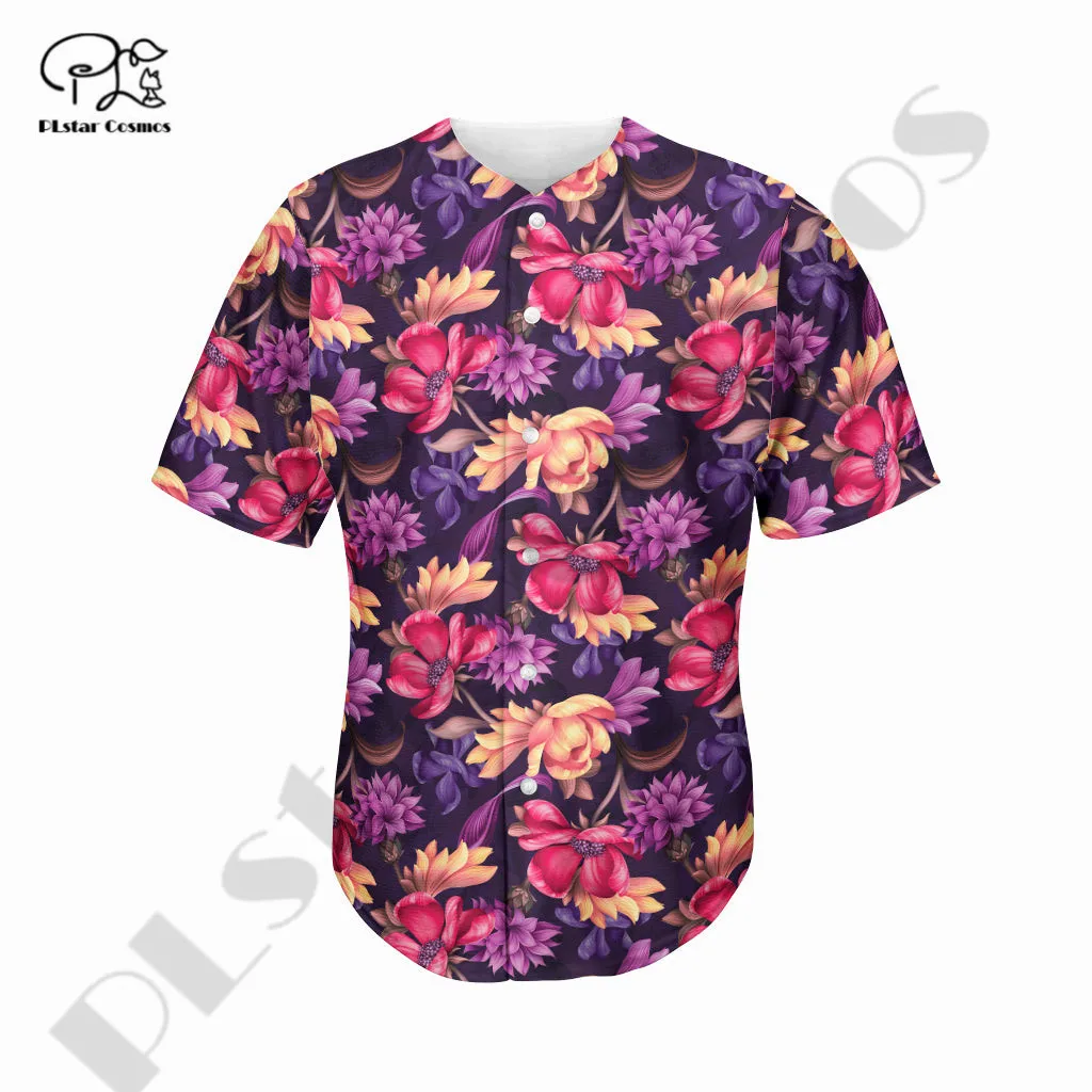 Newest 3Dprinted Flower Frangipani Pattern Art Baseball Jersey Shirt Casual Unique Unisex Funny Sport Summer Streewear Style-1