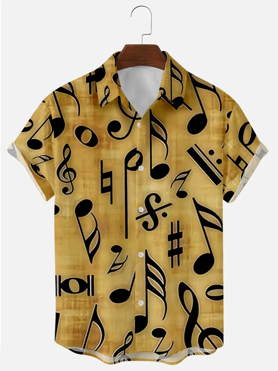 

2022 Summer Men's Short Sleeve Shirts Music Notes Digital Printing Shirts Plus Size Hot