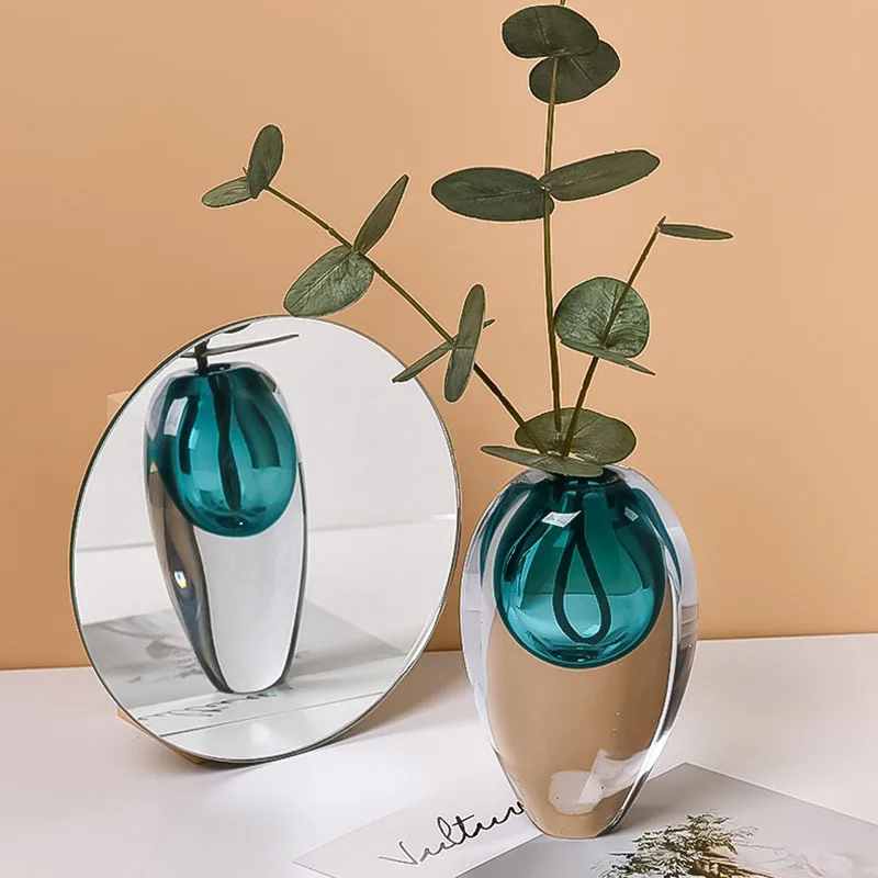 Стеклянная ваза цветная прозрачная толстая подошва гидропонная цветочная