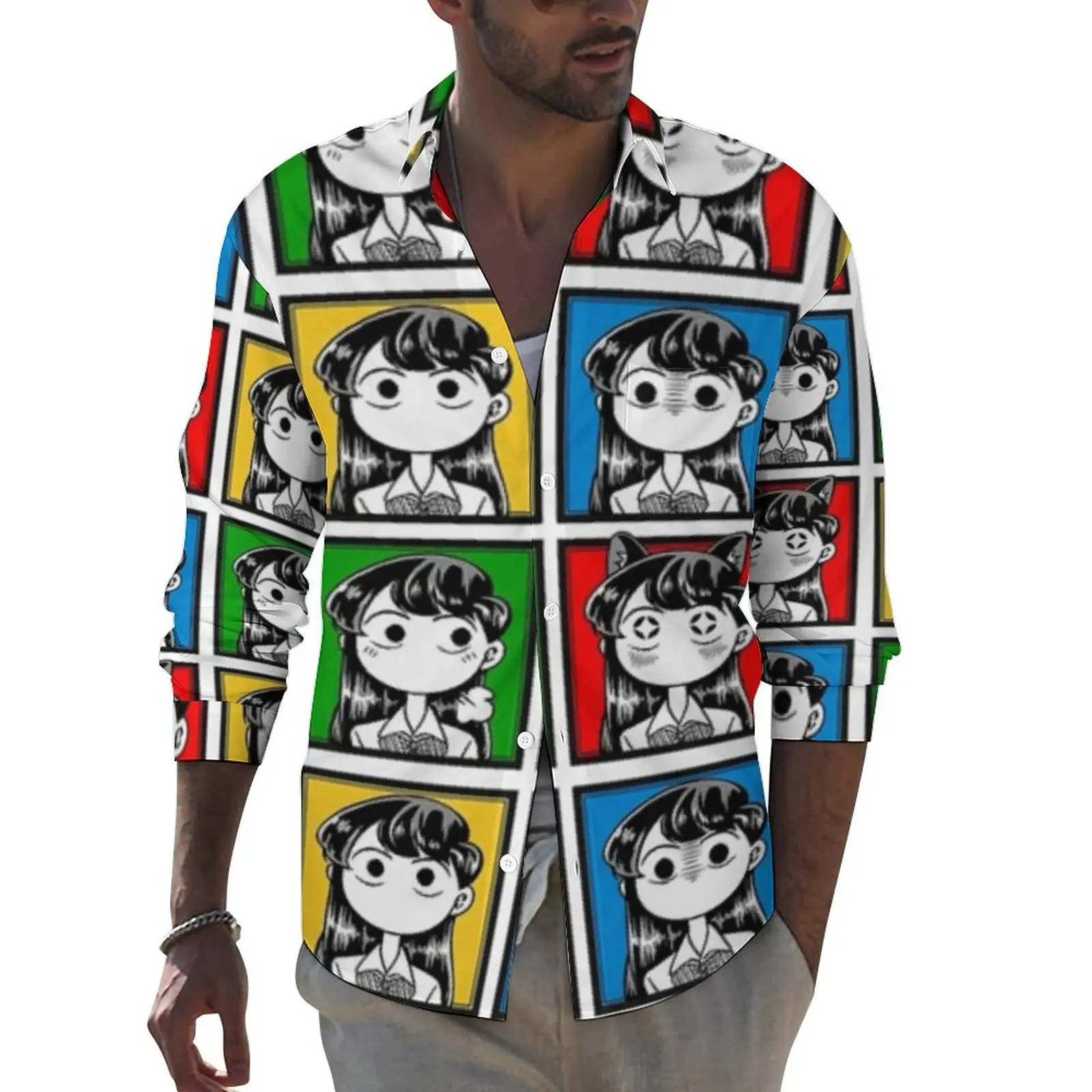 

Мужская рубашка с длинным рукавом, с принтом аниме, Y2K