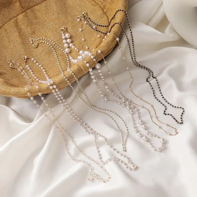

2022 Handmade Simulated Pearl Mask Chain Holder Necklace Jewelry