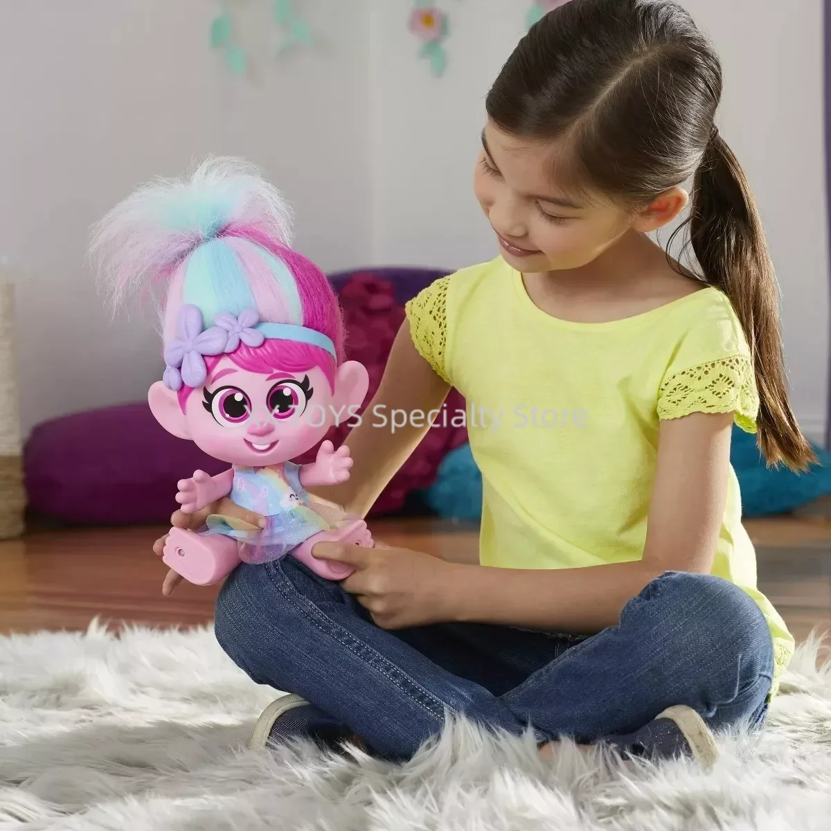 Тролли World Tour Poppy Doll Giggles and Sings Электронные звуковые куклы Волшебные волосы Эльф