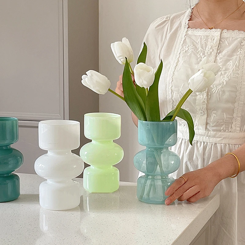 

Retro Transparent Flower Vase Korean Ins Glass Vases Hydroponic Container Simple Flower Arrangement Bottle Room Desktop Decor 꽃병