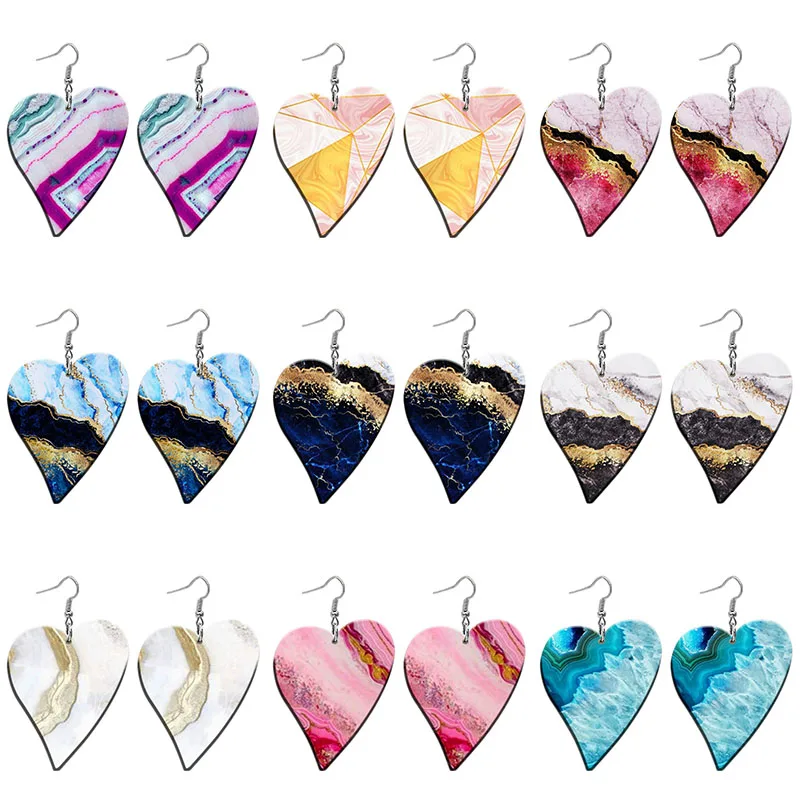 

Artistic Ripple Pattern Acrylic Heart Drop Earrings For Women Stainless Steel Piercing Ear Hooks Jewelry Girls' Gift Z1410