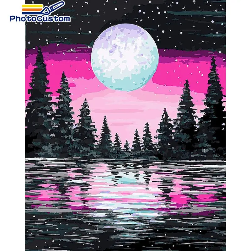 

PhotoCustom DIY Painting By Number Moon Hand Painted Paintings Drawing On Canvas Gift Pictures By Numbers Landscape Kits Home De