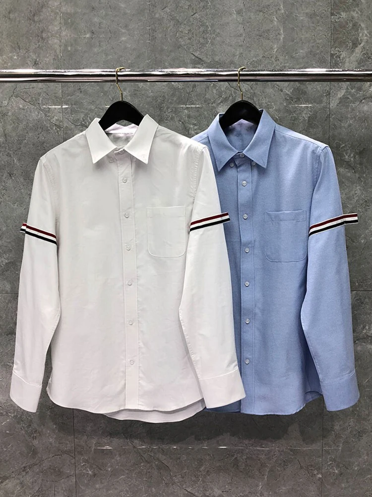 

TB THOM Shirt Fashion Brand Men's RWB Ribbon Yarn-dyed Striped Armband Design Slim Cotton Oxford Tops Wholesale Korea TB Shirt