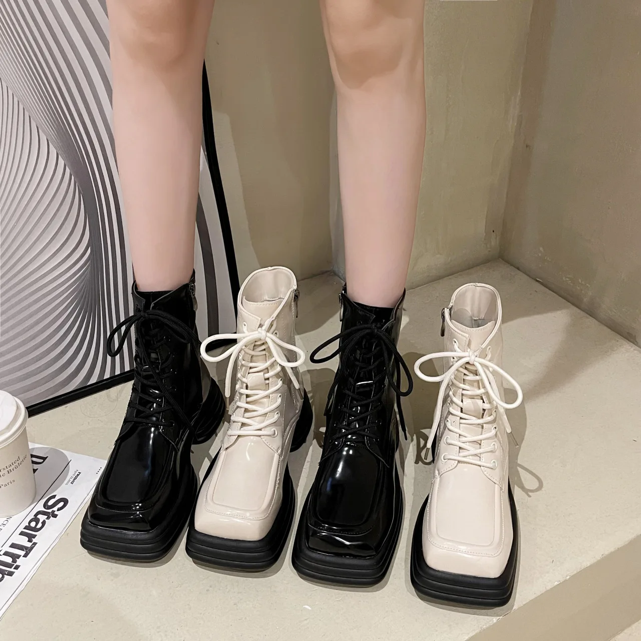 

Женские резиновые ботинки челси на шнуровке, женская обувь, роскошные дизайнерские дождевые ботинки средней длины, 2022, рок, Лолита, черные, ж...