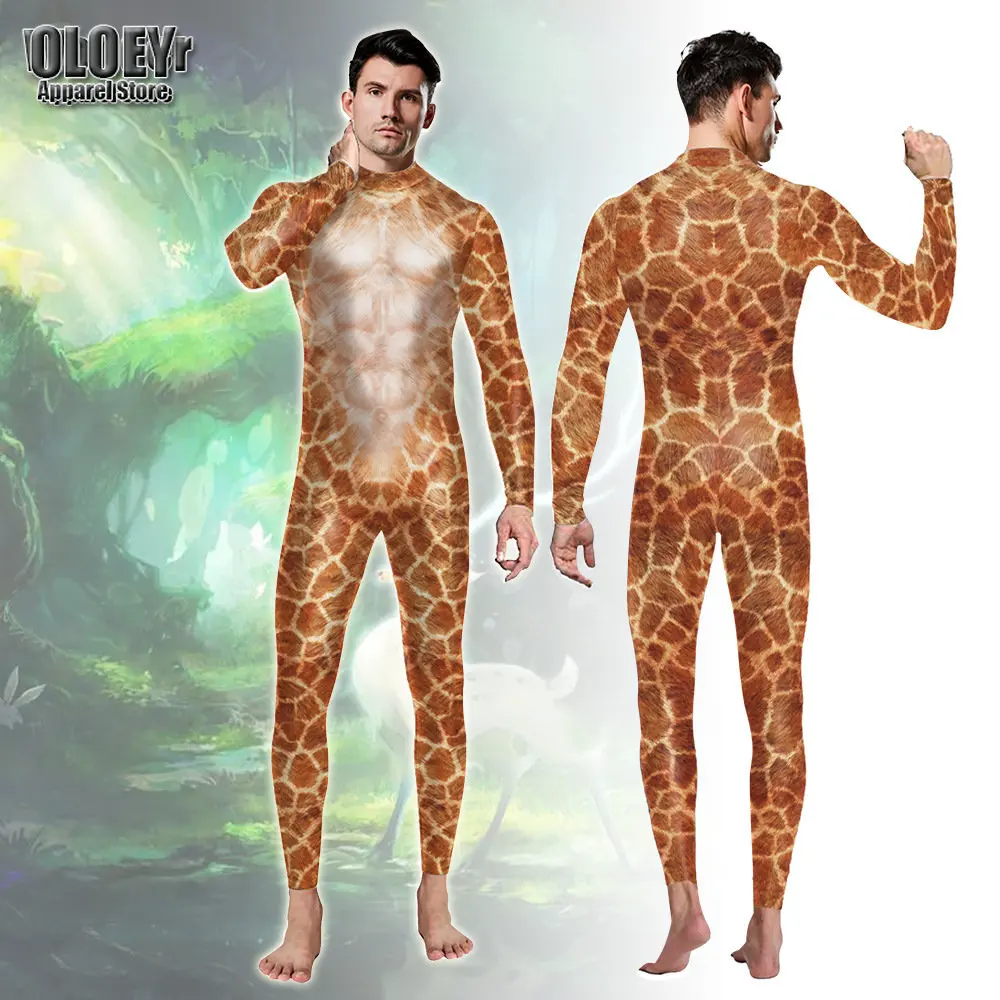 

3D Print Animal Giraffe Pattern Zentai Jumpsuit Outfit for Adults Halloween Cosplay Costume Party Role Play Dress Up Bodysuit