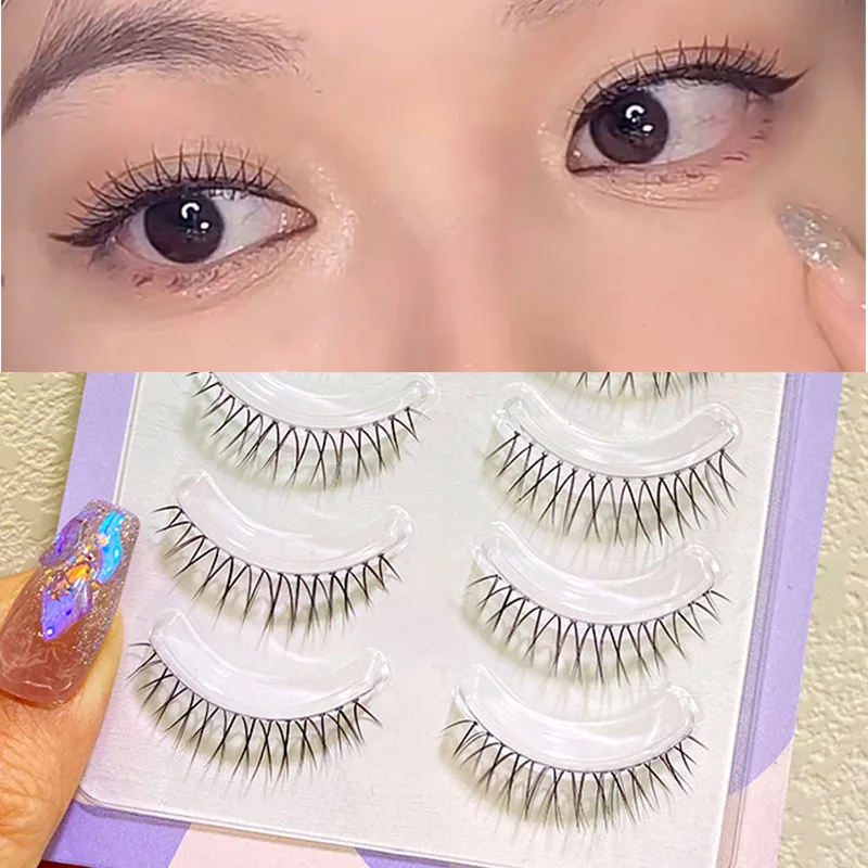 

New 5 Pairs Japanese False Eyelashes Natural Simulation Eye Lashes Handmade V-shaped Transparent Stem Daily Beauty Eyelashes
