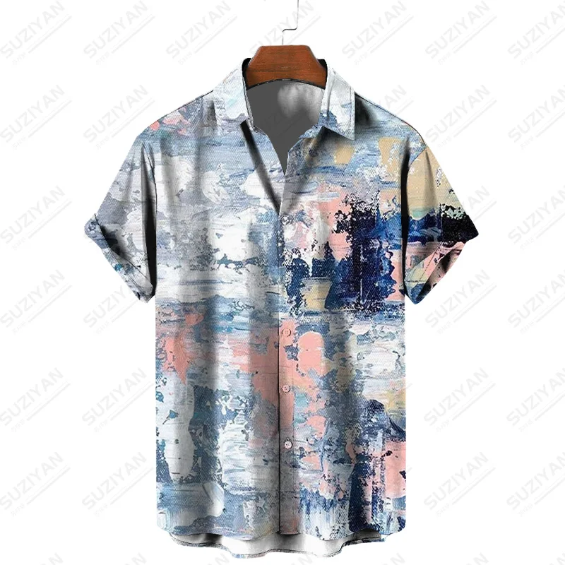 

Standard-Fit Hawaiian Shirt Men Fashionable Urban Style Printed Shirt Korean Clothes European Fashionable Printed Top Quality