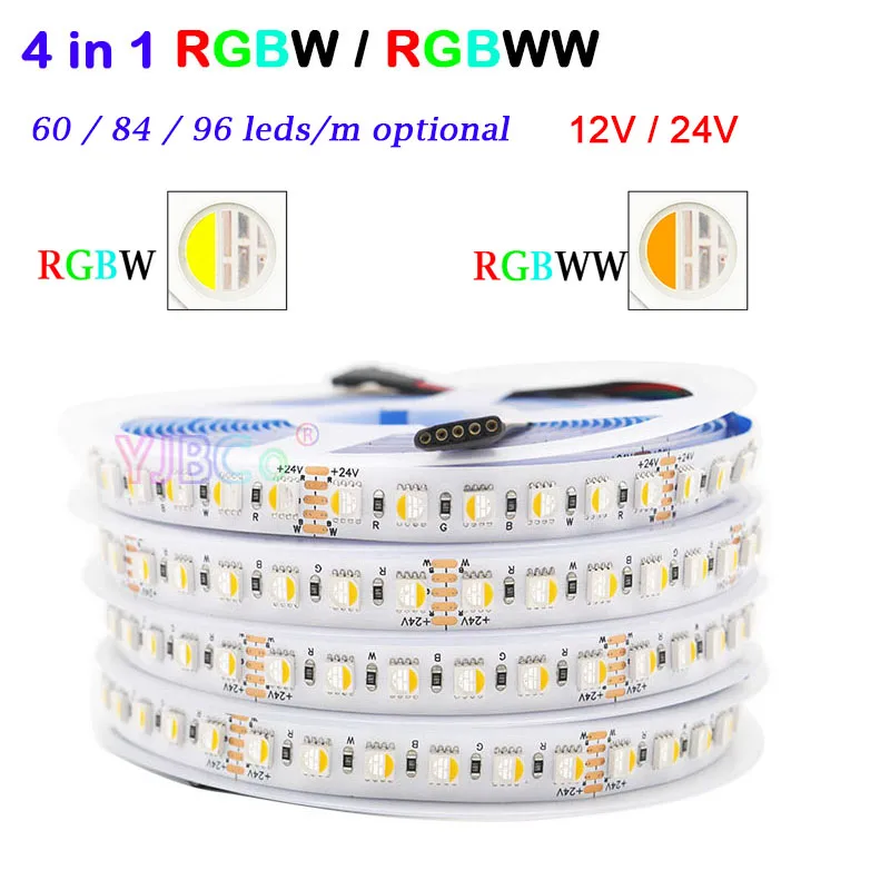 High brightness 5M RGBW/RGBWW 4 color in 1 LED Strip Tape 60/84/96leds/m 5050 RGB White flexible Lights Bar 12V 24V IP30/65/67