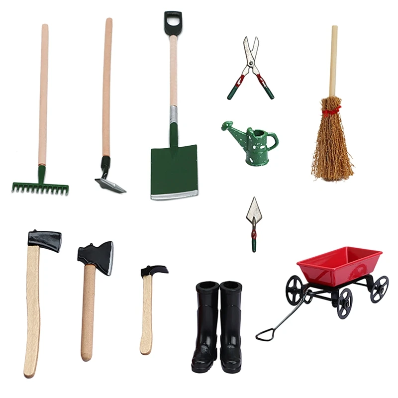 

12Pcs/Set Garden Tools Watering Can For 1/12 Scale Dollhouse Miniatures Garden Scenery Furniture Accessories Toy