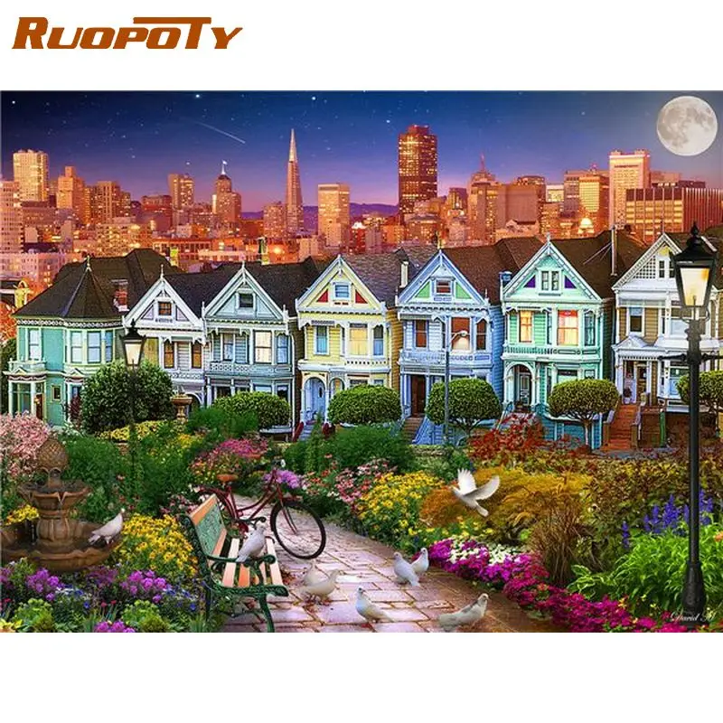 

RUOPOTY Modern Painting By Numbers On Canvas House Scenery Coloring By Numbers For Adults Gift For Handiwork Home Decors