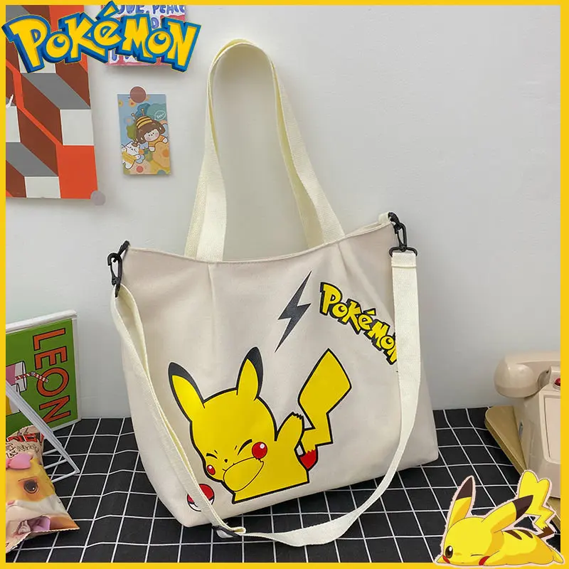 

Anime Pokemon Large Capacity Bag Pikachu Cute Canvas Bag Shoulder Handbag Crossbody Women's Bags