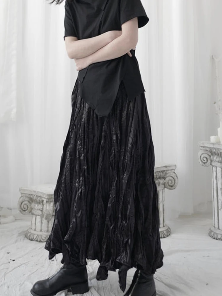 [EAM] High Elastic Waist Black Pleated Irregular Long Temperament Half-body Skirt Women Fashion New Spring Autumn 2022 1U965 images - 6