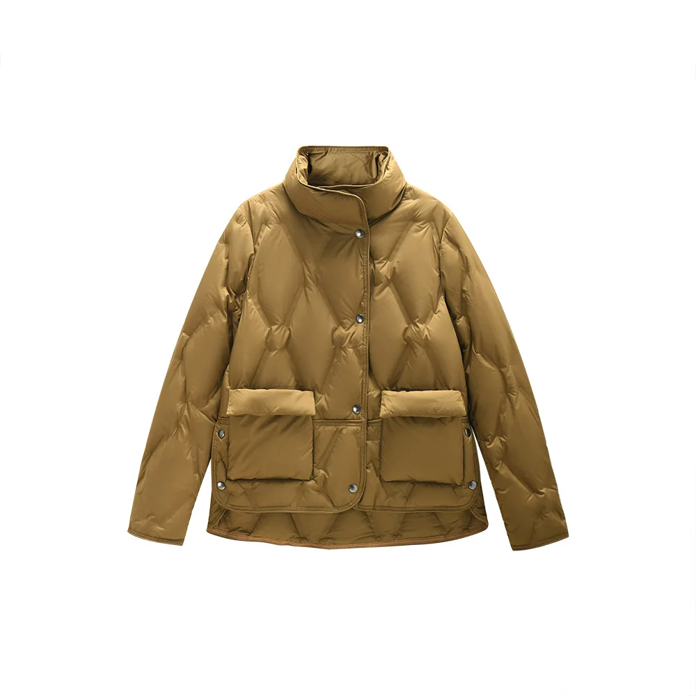 2022 Winter New Direct-Filled 90 White Duck Down Loose Thin Collar Bread Clothes Short Down Jacket Female