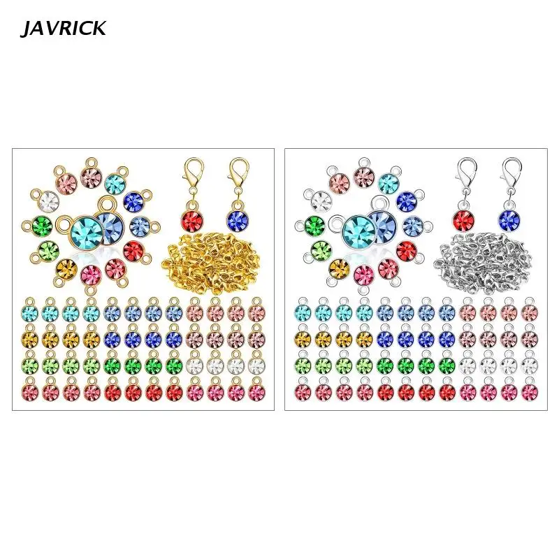 

180 Pcs Crystal Birthstone Charms Jewelry Making Beads Pendants with Jump Rings