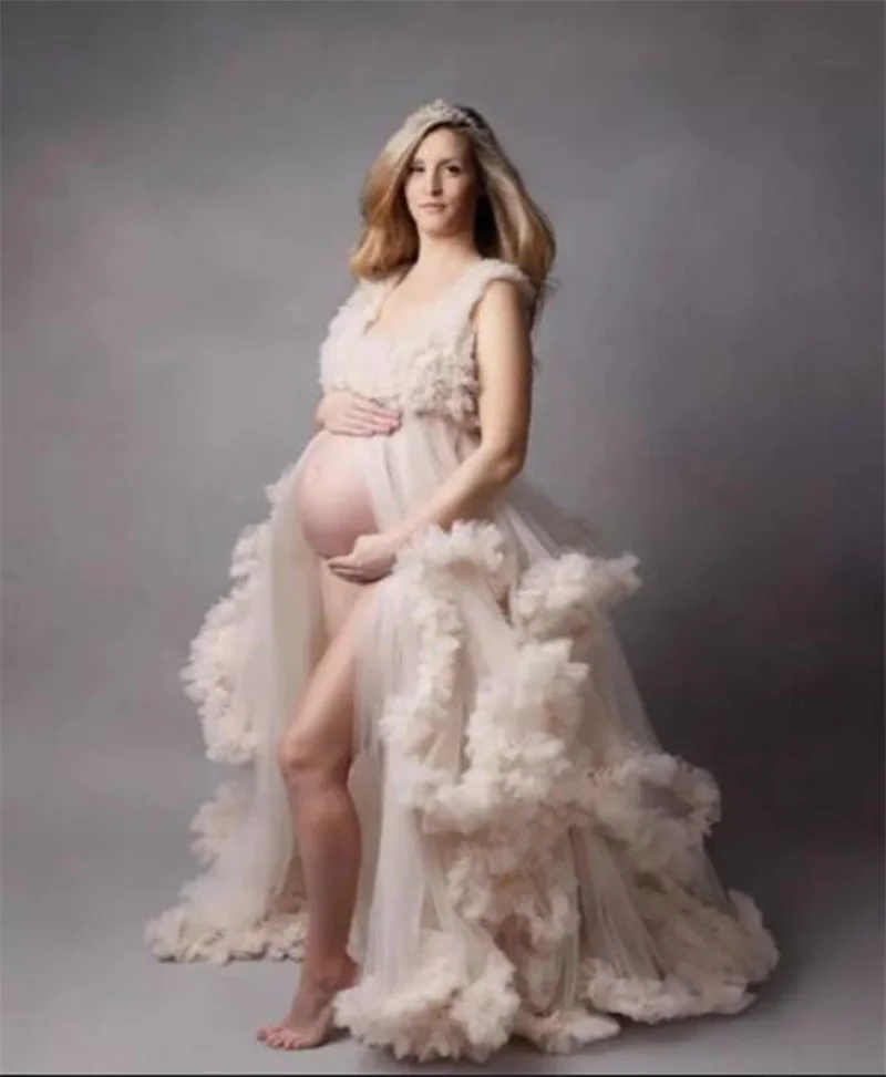 

Pregnant Maternity Dress Ruffles Robe Off The Shoulder Tulle Sexy Photo Party Prom Dress Robes Photo Shoot Baby Shower Gowns
