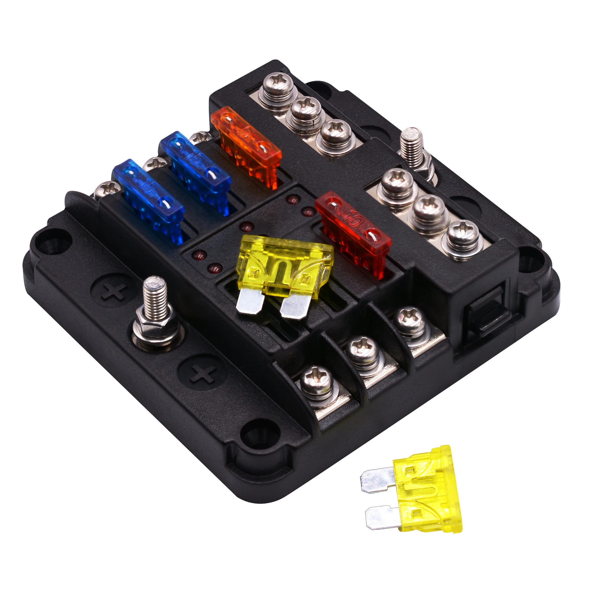 

6 /12 Ways Blade Fuse Holder 12V 32V Power Distribution Panel LED Warning Indicator Car Boat Fuse Box Holder With Plastic Cover