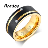 aradoo creative personality groove set zircon tungsten steel mens ring
