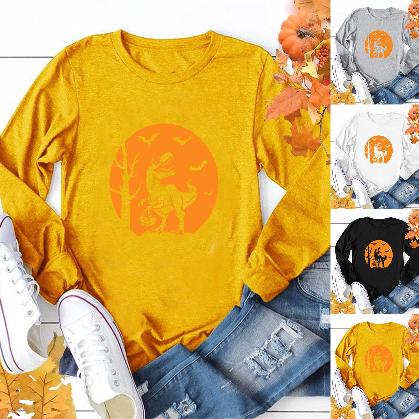 

Женская Мягкая свободная футболка с длинным рукавом и круглым вырезом