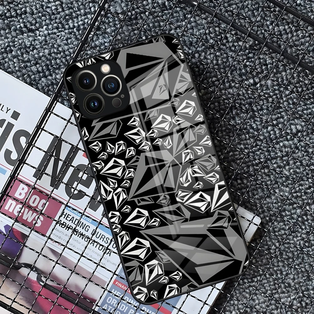 V-Volcom Logo Phone Case For IPhone 16 15 14 Pro 11 13 12 Mini XS XR Max 6 8 7 Plus SE Glass Luxury Design Cove