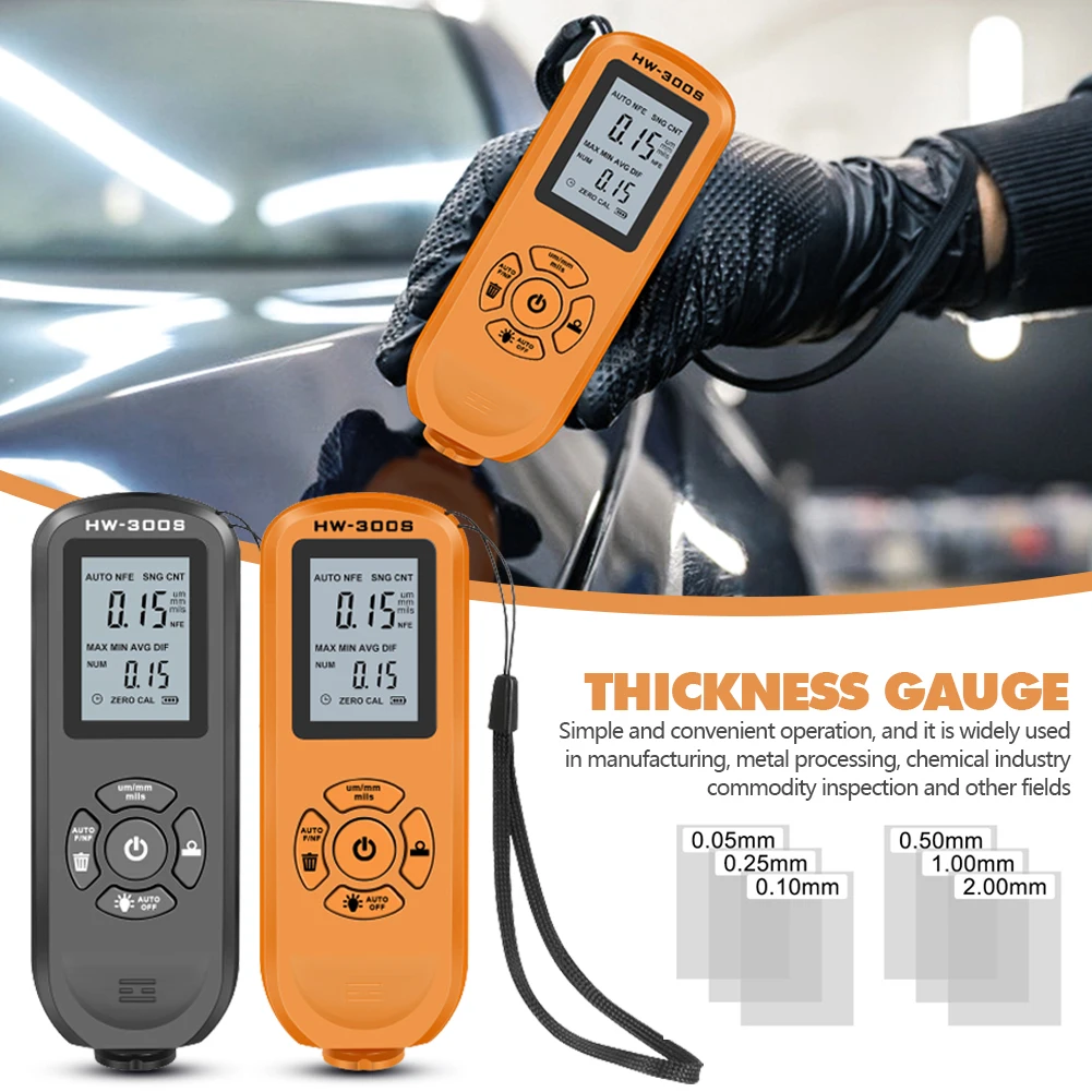 

HW-300S Coating Thickness Gauge 1micron/0-2000UM Digital Car Paint Film Thickness Tester LCD Backlight Display Automotive Tools