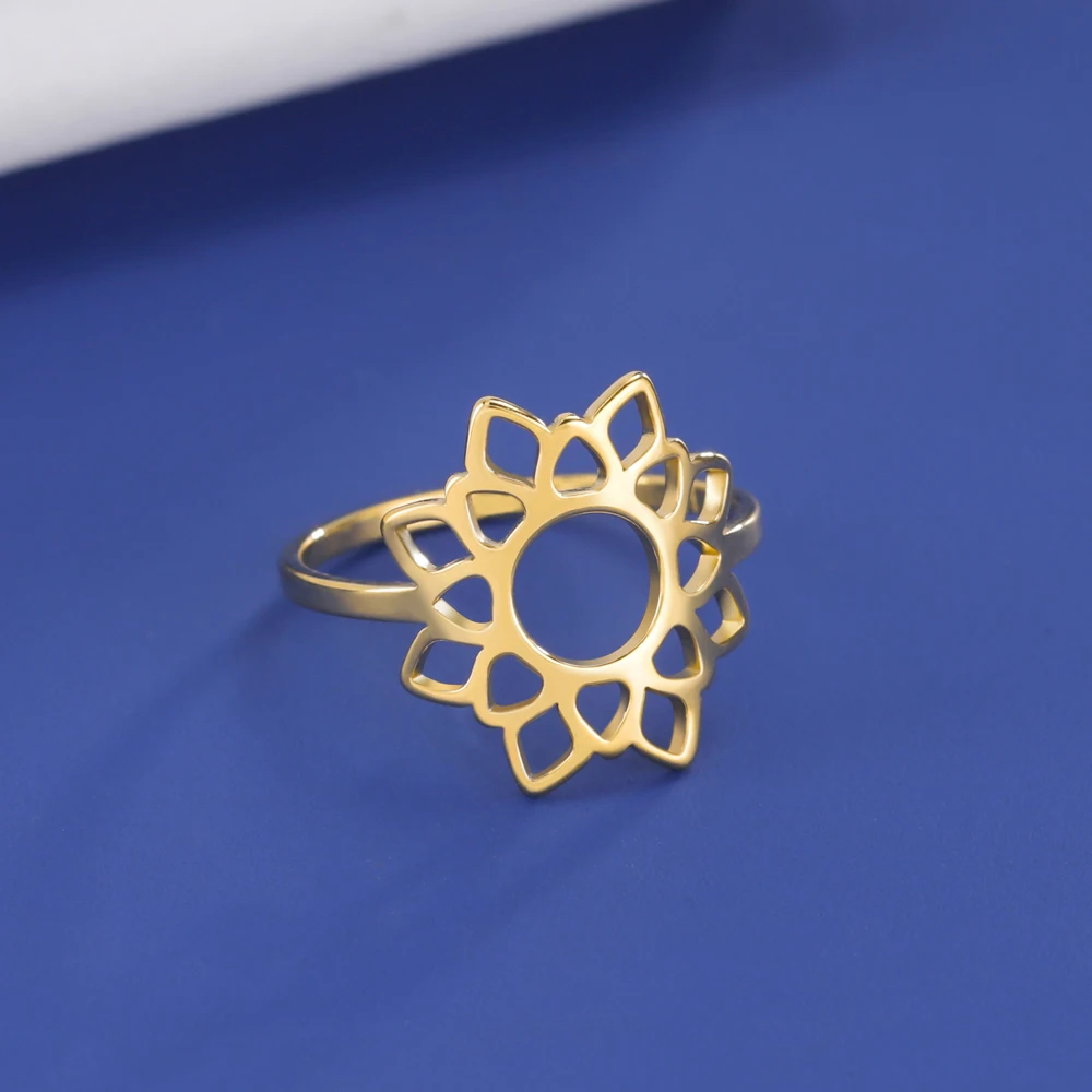 

COOLTIME Hollow Sunflower Women Ring Stainless Steel Finger Ring Fashion Jewlery Anniversary Birthday Gift 2023 New In