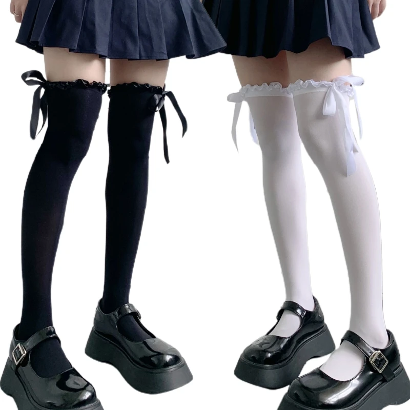 

Women for Extra Long Opaque Thigh High Stockings Japanese Preppy Style