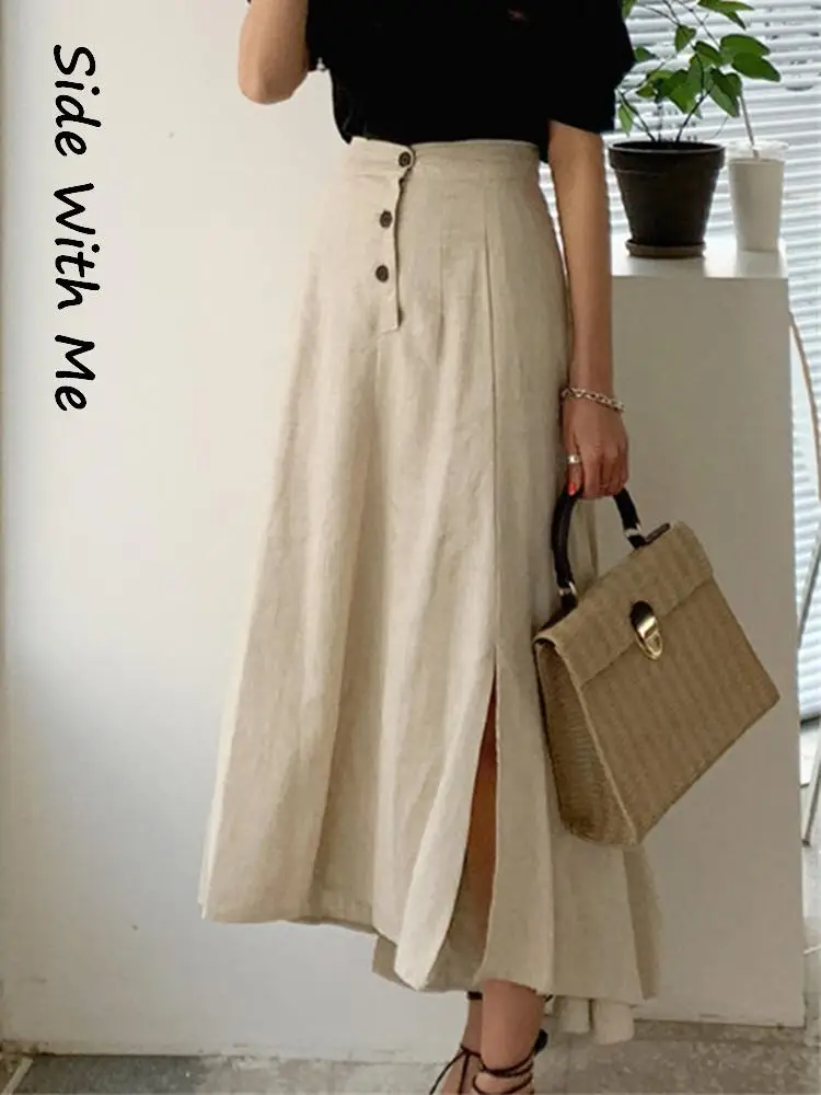 

Женская длинная юбка с разрезом, винтажная трапециевидная юбка в Корейском стиле, элегантная вечерняя юбка в стиле Харадзюку, лето 2022