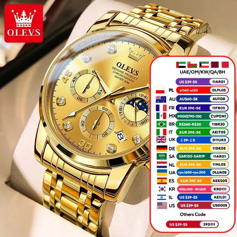 OLEVS мужские часы Ouartz Watch For Man Многофункциональные 24-часовой дисплей Хронометр