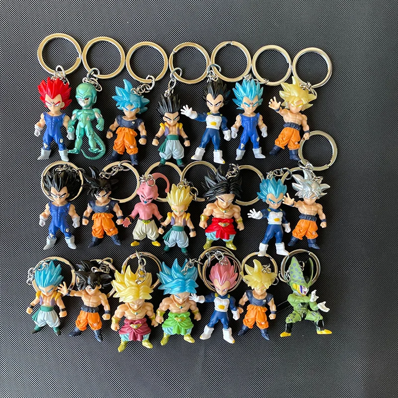 21Pcs/Set Anime Dragon Ball Creative Cartoon Figure Keychain Son Goku Vegeta Doll Action PVC Model Pendant Decor Kids Toy Gifts