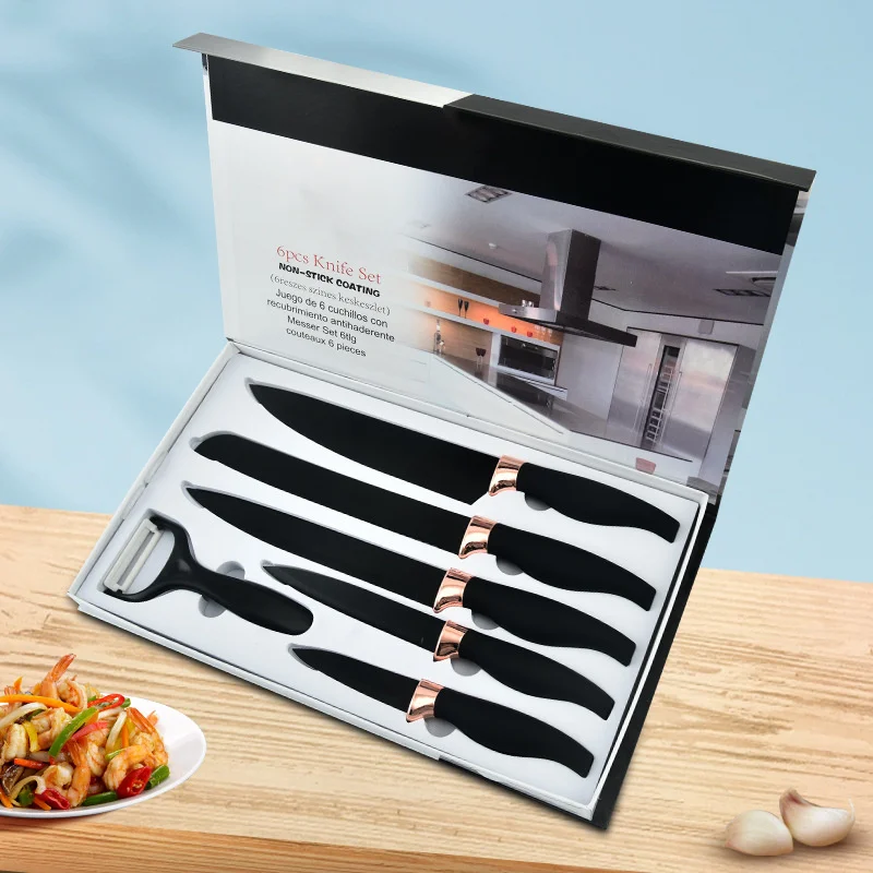 

Kitchen Knife Set Multi Purpose Knife Rose Gold Tripe Handle Six Piece Set Knife Family Christmas Valentine's Day Kitchen Gift