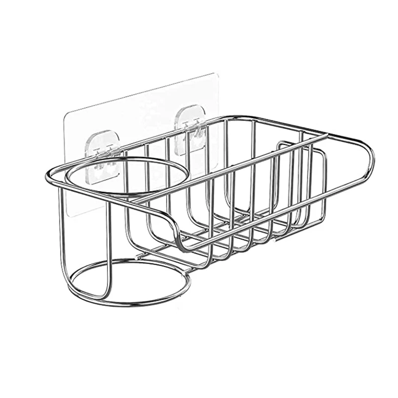 

4 In 1 Sink Caddy Sponge Holder, Stainless Steel Sink Basket Brush Holder + Dish Cloth Hanger + Soap Rack + Sink Stopper
