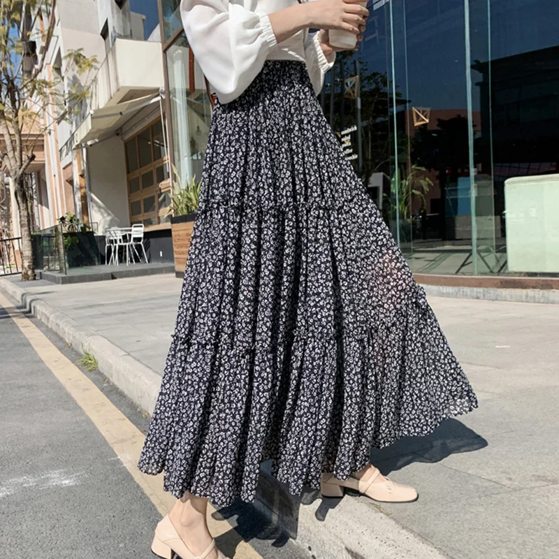 Шифоновая юбка макси в Корейском стиле длинная шифоновая юбка-трапеция бохо со