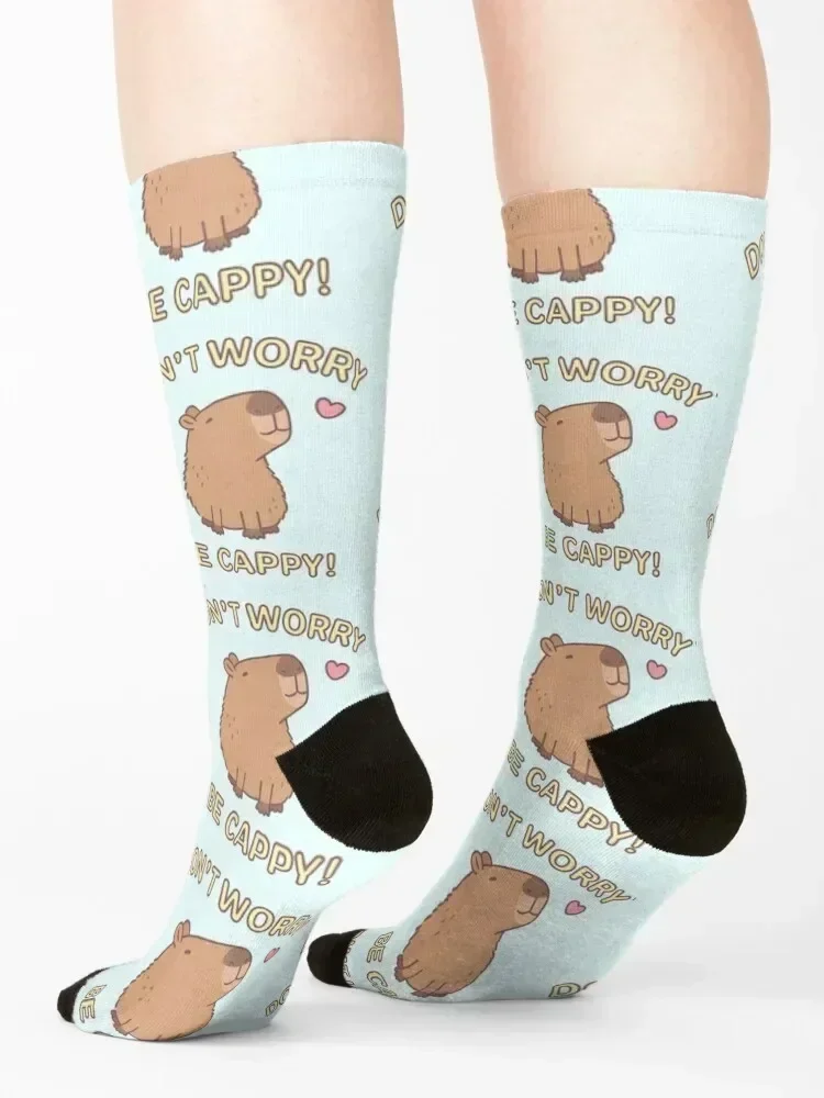 Фото Забавные носки Don't Worry Be Cappy, Happy Capybara, милые рождественские спортивные спортивные чулки на заказ, женские и мужские носки №4