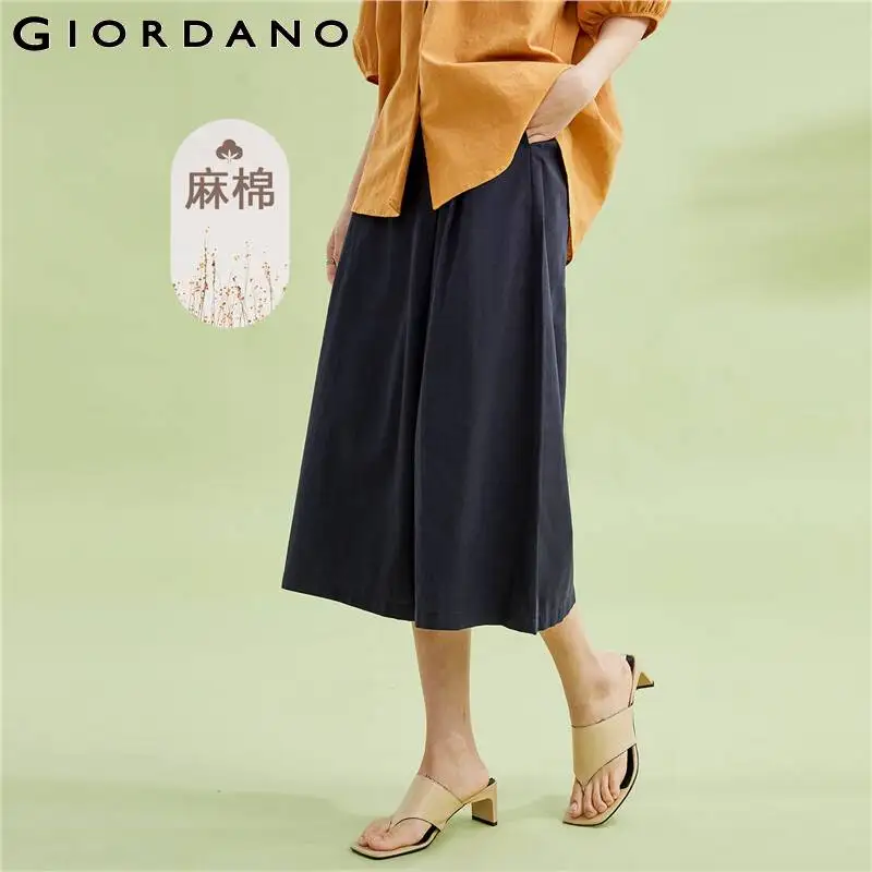 

Женские льняные хлопковые легкие брюки-Капри GIORDANO с широкими штанинами и невидимой молнией, удобные модные повседневные брюки-Капри, 05423071