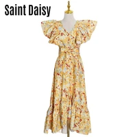 saintdaisy women summer elegant vintage dress floral french bandage fashion bohemian ball gown flounced edge off shoulder style