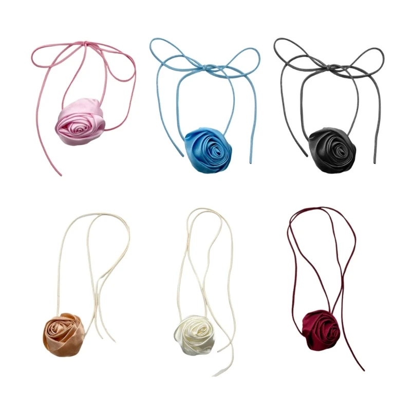 

E0BF Bohemian Silk Flowers Elegant Rose Necklet Clavicle Chain Autumn and Winter Sweater Collocation Delicate Neck Chain