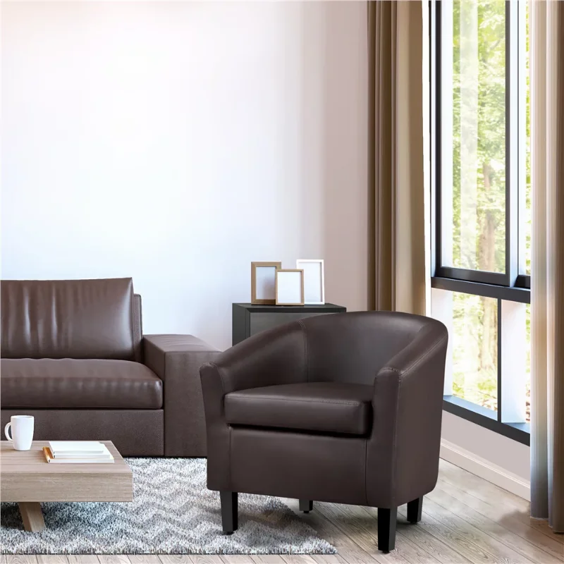 

Easyfashion Faux Leather Upholstered Barrel Club Chair, Espresso chairs living room single sofa chair