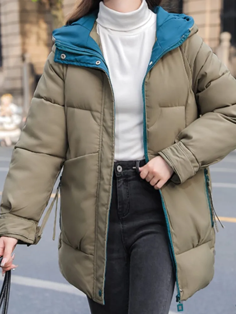 

Women Fashion Elegant Hooded Down Jacket Coats Winte Casual Oversized Warm Padded Parka Femme Thick Clothings New