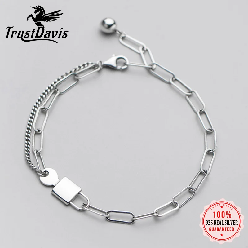 

Trustdavis Настоящее серебро 925 пробы, Модный милый минималистичный замок, цепочка для ключей, браслет для женщин, свадебные, изысканные S925 ювелирные изделия DS560