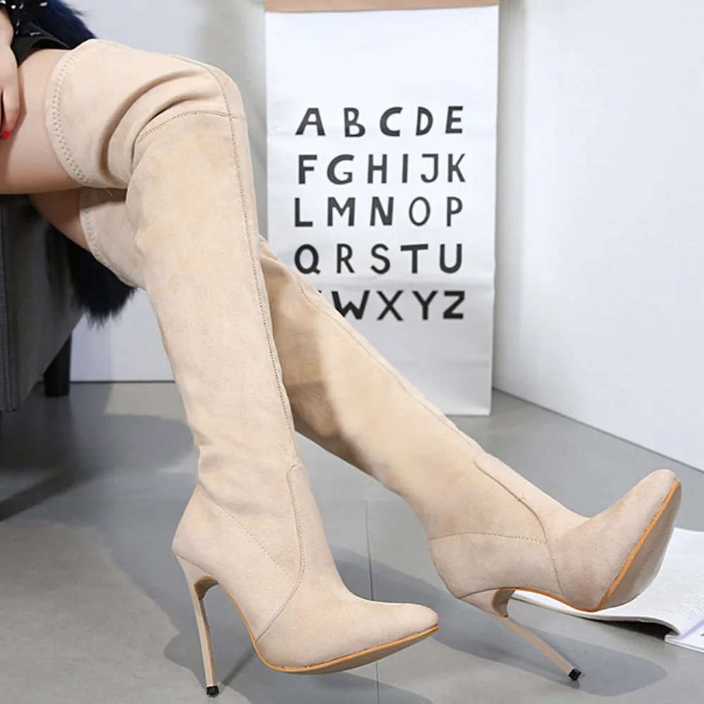 

Women Elastic Boots 2022 New Pointed Thin Heel Black Slim Woman Knee Long Boots Fashion Retro Womens Bottes Femme Kobiet Buty
