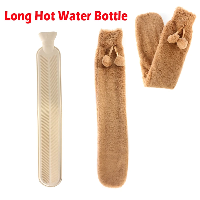 

2L Removable Long Water Injection Rubber Hot Water Bottle Warm Hand Bag Hot Water Bottle +Plush Cover Gift for Family Friends