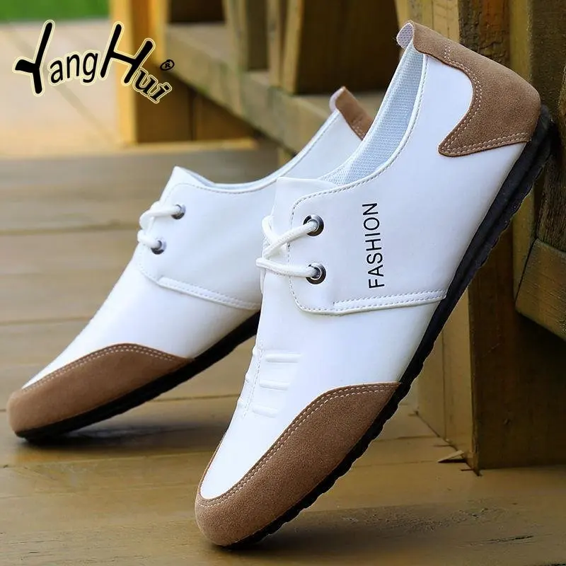 

Men's Leather Casual Shoes Spring Autumn Fashion Lace Up Splicing Business Casual Non-slip Breathable Shoes for Men 2023 New