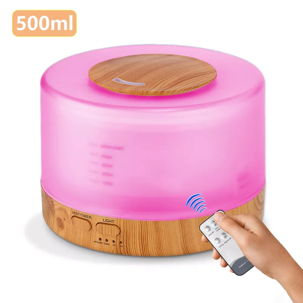 

500ML Ultrasonic Air Humidifier Aroma Essential Oil Diffuser for Home Fogger Mist Maker with LED Night Lamp & Remote Control