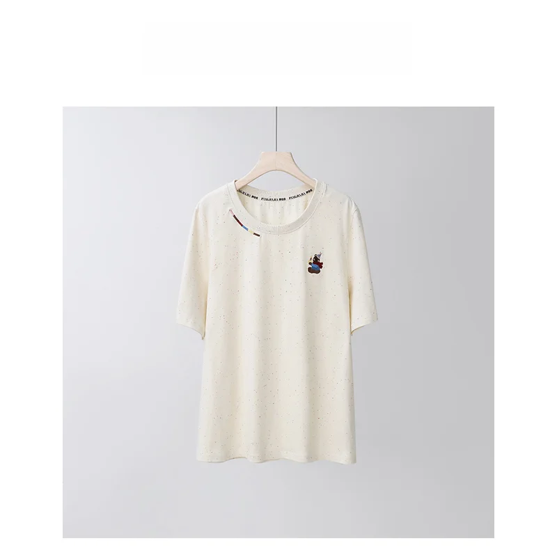 [Fat Jiajia] Colored Dots Bear Short sleeve T-shirt Summer Age-Reducing Embroidery Loose Casual Top H624y07409